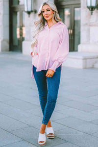 Striped Lantern Sleeve Collared Shirt Trandify deal