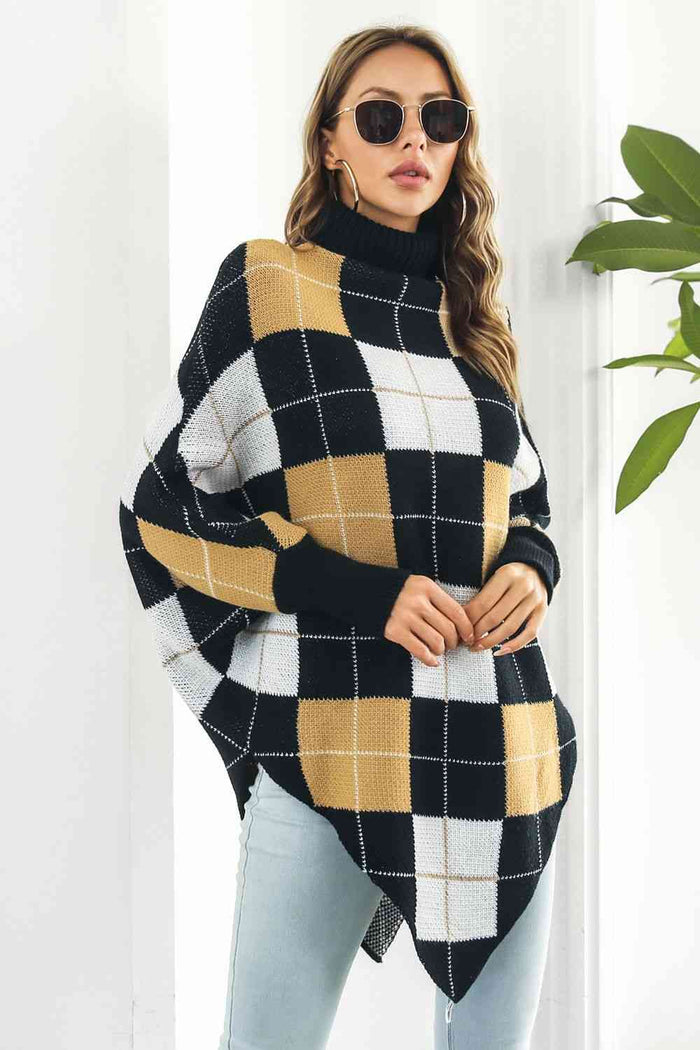 Plaid Turtleneck Dolman Sleeve Poncho for Women - Cozy Winter Fashion by TrandifyDeal
