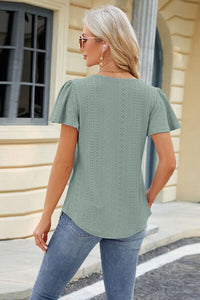 Eyelet Square Neck Short Sleeve T-Shirt Trandify deal