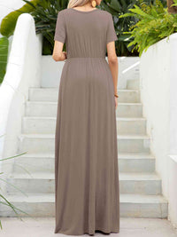 Round Neck Short Sleeve Maxi Dress with Pockets Trandify deal