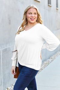 Basic Bae Full Size V-Neck Lantern Sleeve Blouse Trandify deal