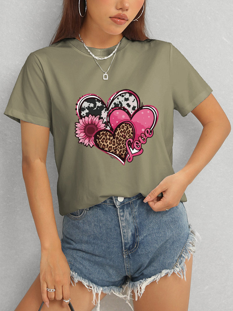 Heart Round Neck Short Sleeve T-Shirt Trandify deal