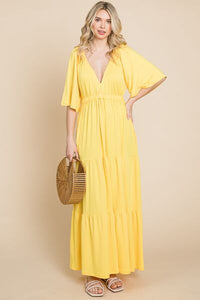 Culture Code Backless Plunge Half Sleeve Tiered Dress Trandify deal