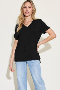 Basic Bae Full Size V-Neck High-Low T-Shirt Trandify deal