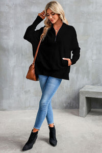 Half Zip Pocketed Dropped Shoulder Sweatshirt Trandify deal