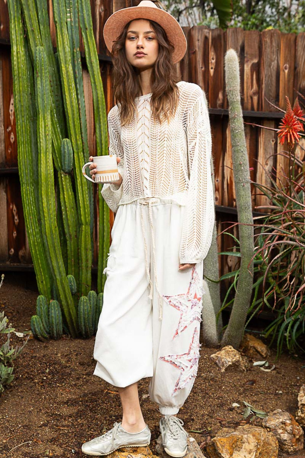 POL Openwork Balloon Sleeve Knit Cover Up Trandify deal