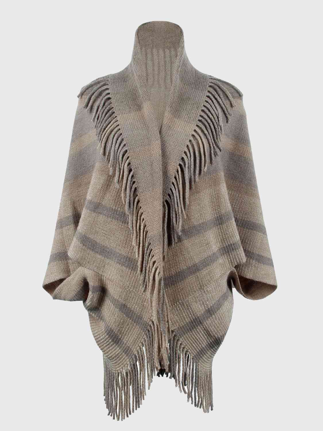 Fringe Detail Open Front Poncho Trandify deal