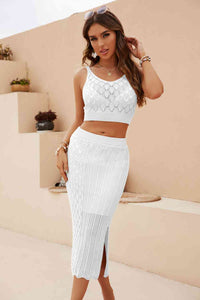 Openwork Cropped Tank and Split Skirt Set Trandify deal