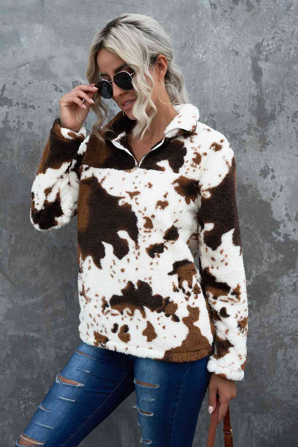 Quarter-Zip Long Sleeve Teddy Sweatshirt Trandify deal