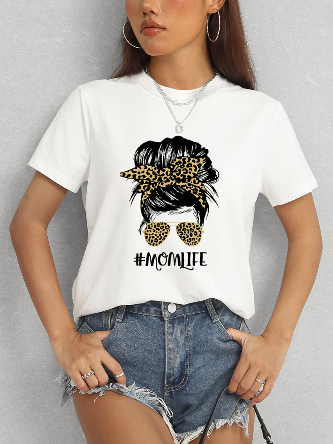 MOMLIFE Round Neck Short Sleeve T-Shirt Trandify deal