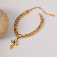 Stainless Steel Imitation Gemstone Cross Shape Pendant Bracelet Trandify deal