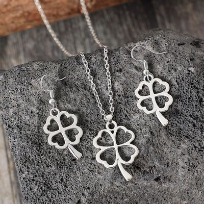Lucky Clover Alloy Earrings and Necklace Jewelry Set Trandify deal