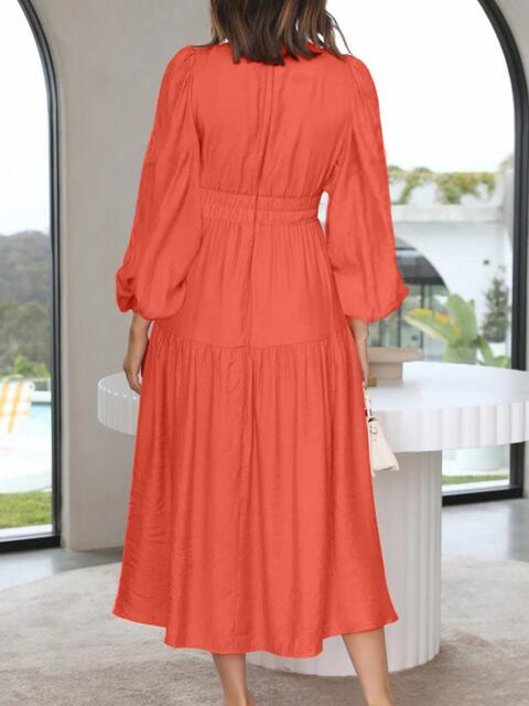 Deep V-Neck Balloon Sleeve Plain Maxi Dress Trandify deal