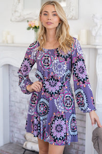 White Birch Printed Long Sleeve Mini Dress with Short Liner Trandify deal