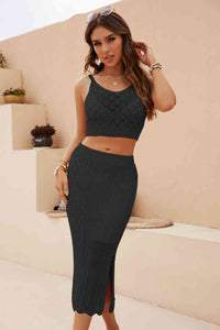 Openwork Cropped Tank and Split Skirt Set Trandify deal
