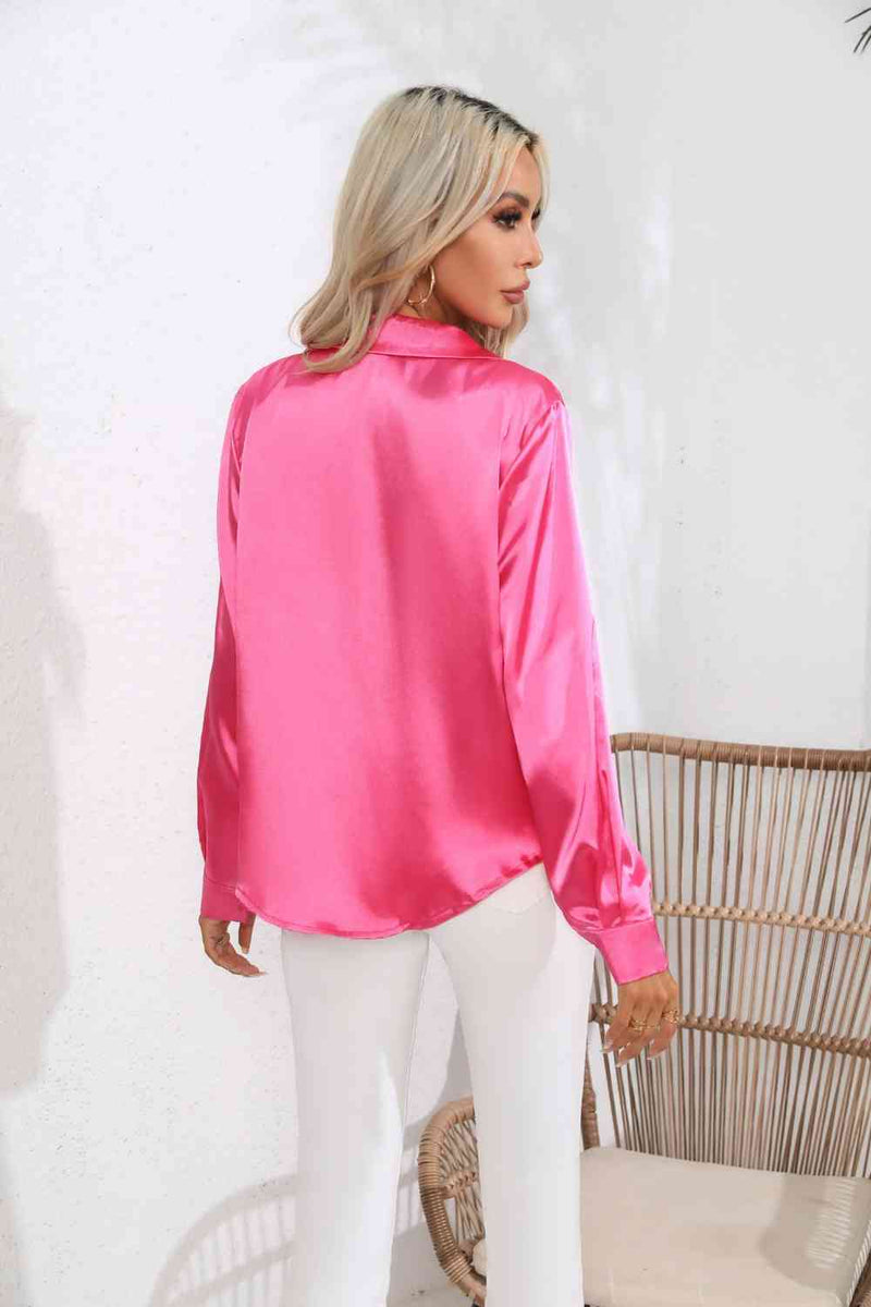 Lapel Collar Button Up Long Sleeve Shirt Trandify deal