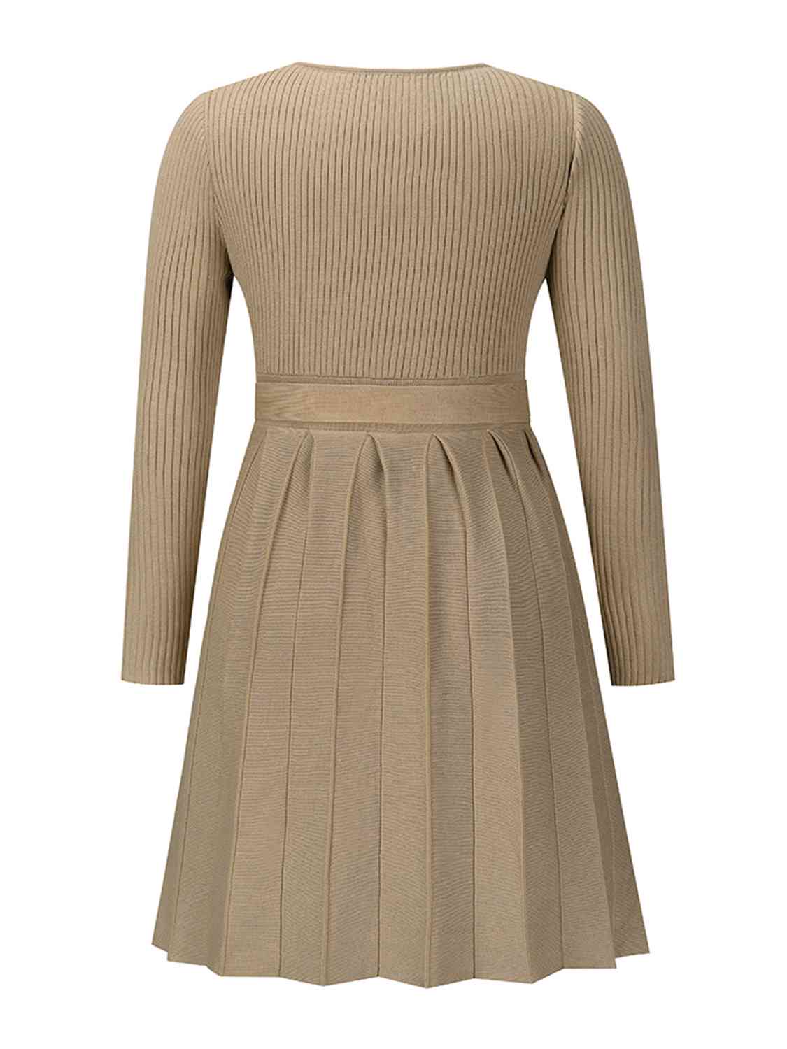Surplice Neck Tie Front Pleated Sweater Dress Trandify deal