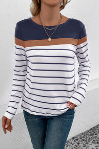 Perfee Striped Round Neck Long Sleeve T-Shirt Trandify deal