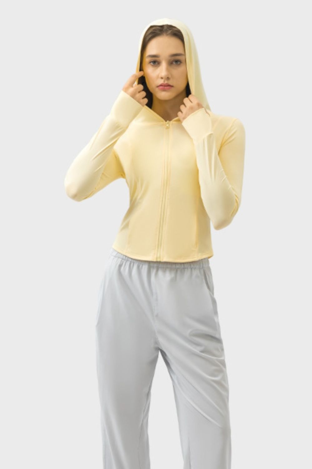 Pocketed Zip Up Hooded Long Sleeve Active Outerwear Trandify deal