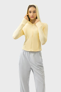 Pocketed Zip Up Hooded Long Sleeve Active Outerwear Trandify deal