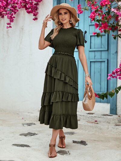 Ruffled Elastic Waist Midi Skirt Trandify deal