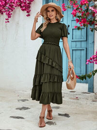 Ruffled Elastic Waist Midi Skirt Trandify deal