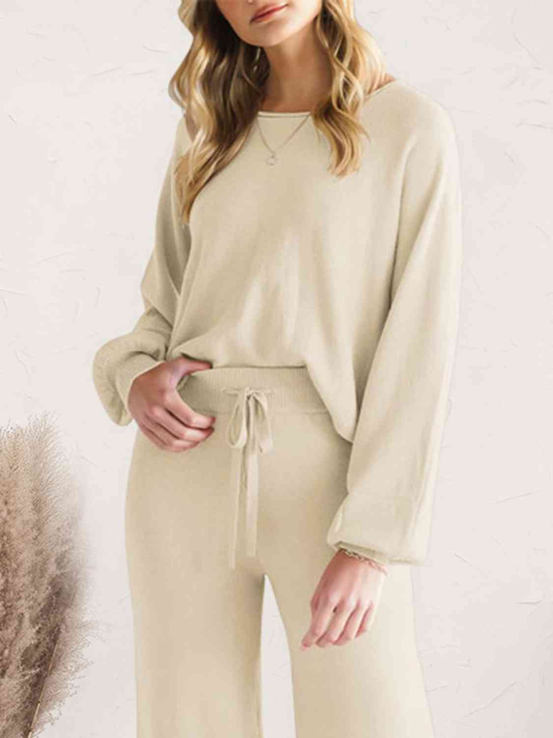 Long Sleeve Lounge Top and Drawstring Pants Set Trandify deal