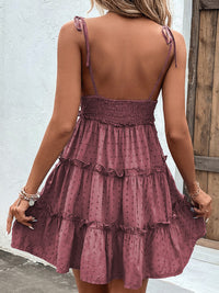 Shiny Frill Spaghetti Strap Tiered Dress Trandify deal