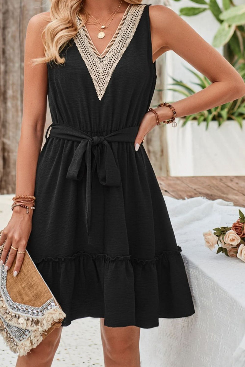 Tied Frill Sleeveless Mini Dress Trendsi