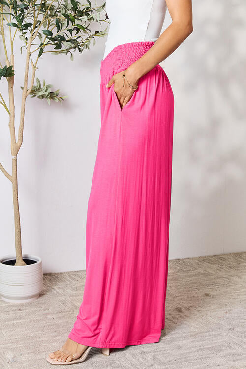 Double Take Full Size Smocked Wide Waistband Wide Leg Pants Trandify deal