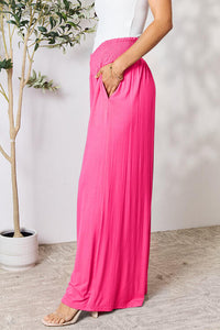Double Take Full Size Smocked Wide Waistband Wide Leg Pants Trandify deal