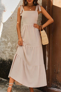 Tie Shoulder Smocked Tiered Dress Trandify deal