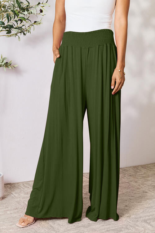 Double Take Full Size Smocked Wide Waistband Wide Leg Pants Trandify deal