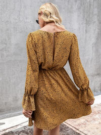 Ivy Lane Decorative Button V-Neck Flounce Sleeve Dress Trandify deal