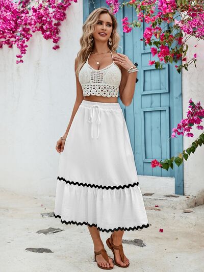 Tied Contrast Trim High Waist Skirt Trandify deal
