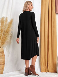 Pocketed Round Neck Long Sleeve Tee Dress Trandify deal