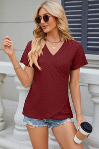 Eyelet Surplice Short Sleeve T-Shirt Trandify deal