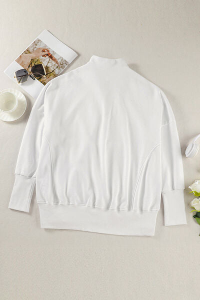 Half Zip Pocketed Dropped Shoulder Sweatshirt Trandify deal