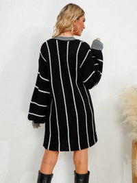 Striped V-Neck Long Sleeve Mini Dress Trandify deal