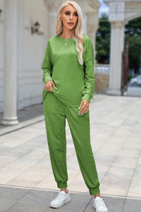 Round Neck Top and Drawstring Pants Lounge Set Trandify deal