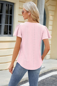 Eyelet Square Neck Short Sleeve T-Shirt Trandify deal