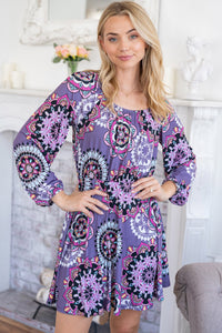 White Birch Printed Long Sleeve Mini Dress with Short Liner Trandify deal
