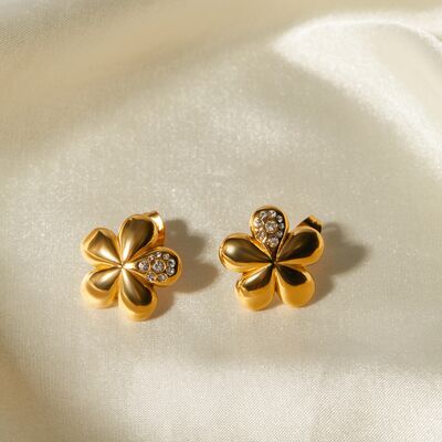Inlaid Zircon Stainless Steel Flower Earrings Trandify deal