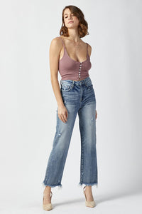 RISEN High Waist Raw Hem Straight Jeans Trandify deal
