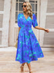 Ruched Printed Surplice Short Sleeve Dress Trandify deal