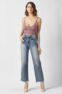 RISEN High Waist Raw Hem Straight Jeans Trandify deal