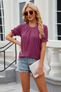 Round Neck Flounce Sleeve T-Shirt Trandify deal