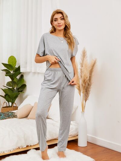 Round Neck Top and Pants Lounge Set Trandify deal
