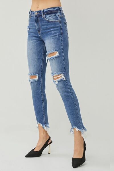 RISEN Distressed Frayed Hem Slim Jeans Trandify deal