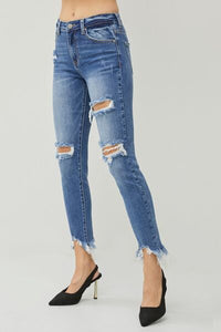 RISEN Distressed Frayed Hem Slim Jeans Trandify deal